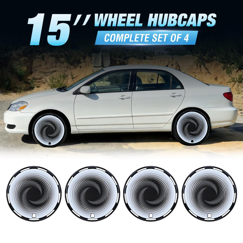 15 Inch Aero Disc Universal Full Coverage Hubcaps, Black Cloud Flow