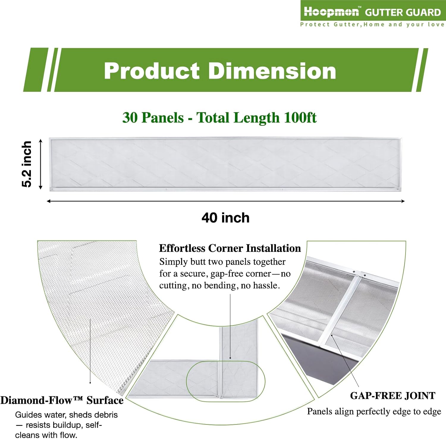 5 Inch Gutter Guard, 100% Stainless Steel Micro-Mesh Screen