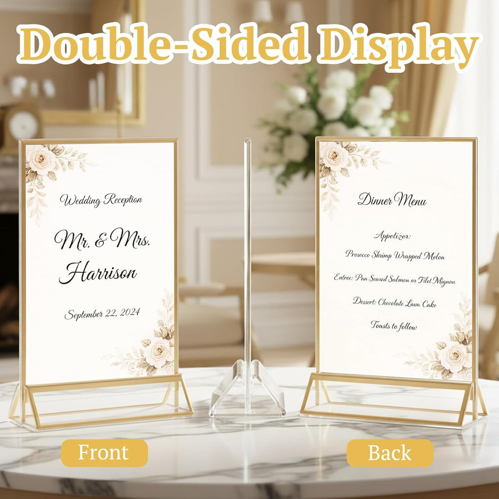 12 Pack 5x7 Gold Acrylic Sign Holders, Double-Sided Tabletop Stand