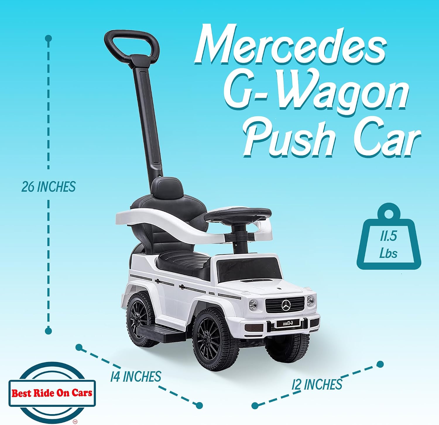 Kids Outdoor Stroller Mercedes G-Wagon for Toddlers 1 to 3 Years Old with Music, Horn Sounds, and Handle, White |