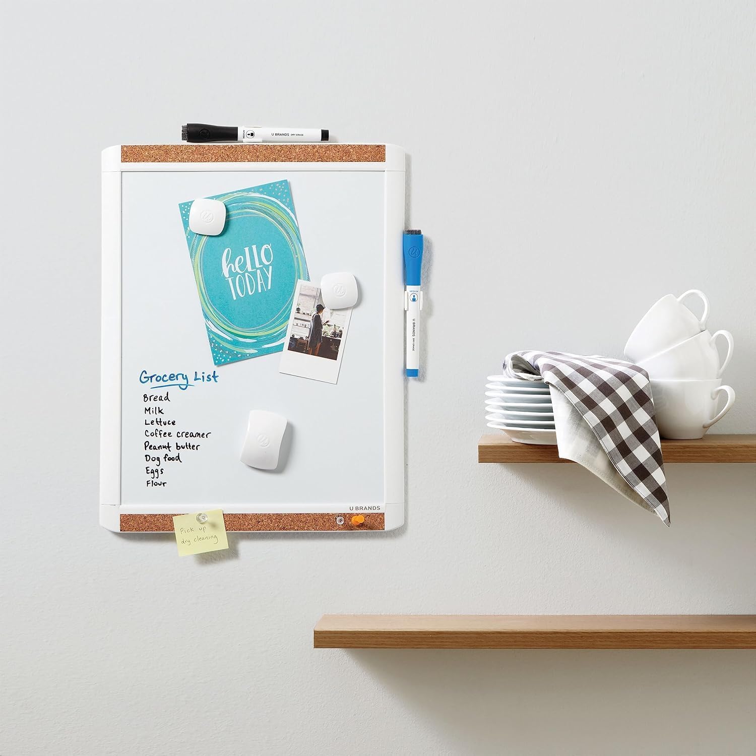 Contempo Magnetic Dry Erase Board, PINIT White Board, 11" x 14" Inches, White Plastic Frame Includes Markers