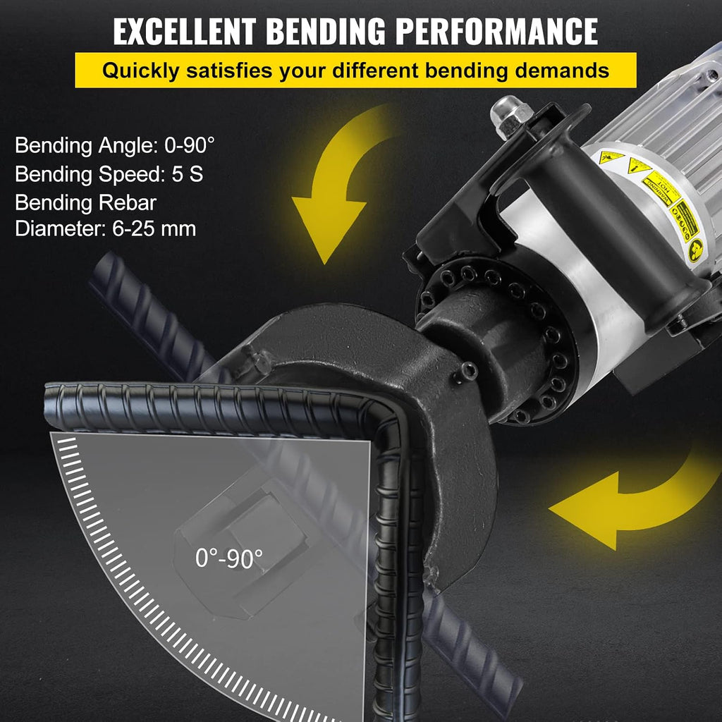 Hydraulic Electric Rebar Bender 1.5 KW Handheld Rebar Bending Machine | for 1" 25mm #8 Rebar Steel Bars, 5s Bending