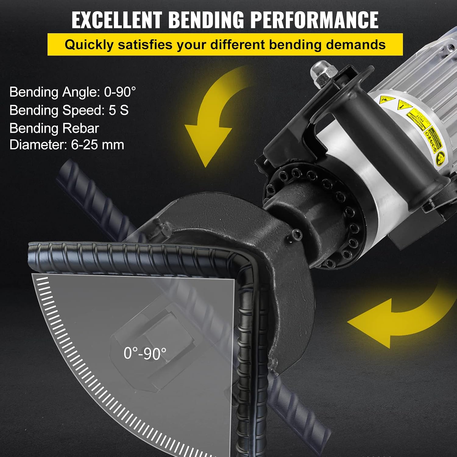 Hydraulic Electric Rebar Bender 1.5 KW Handheld Rebar Bending Machine | for 1" 25mm #8 Rebar Steel Bars, 5s Bending