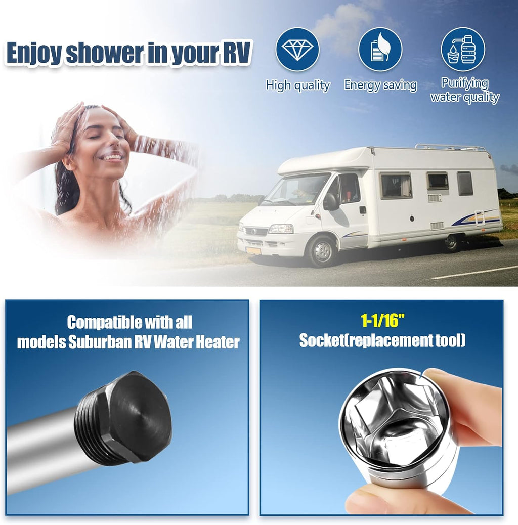 5 Pack RV Water Heater Anode Rod & Flush Wand Kit for Suburban