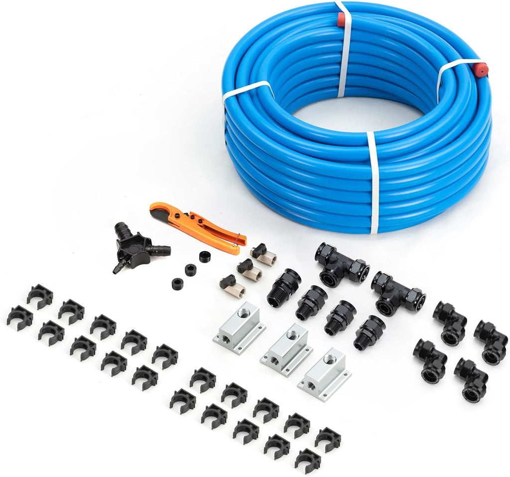 Compressed Air Piping System 3/4" x 100 feet HDPE Aluminum Air Line Kit with Elbow Air Pipe Fitting for Shop Garage 200PSI and 2 Pack 3/4 inch Straight Air System Fittings with 3/4" Male NPT Thread