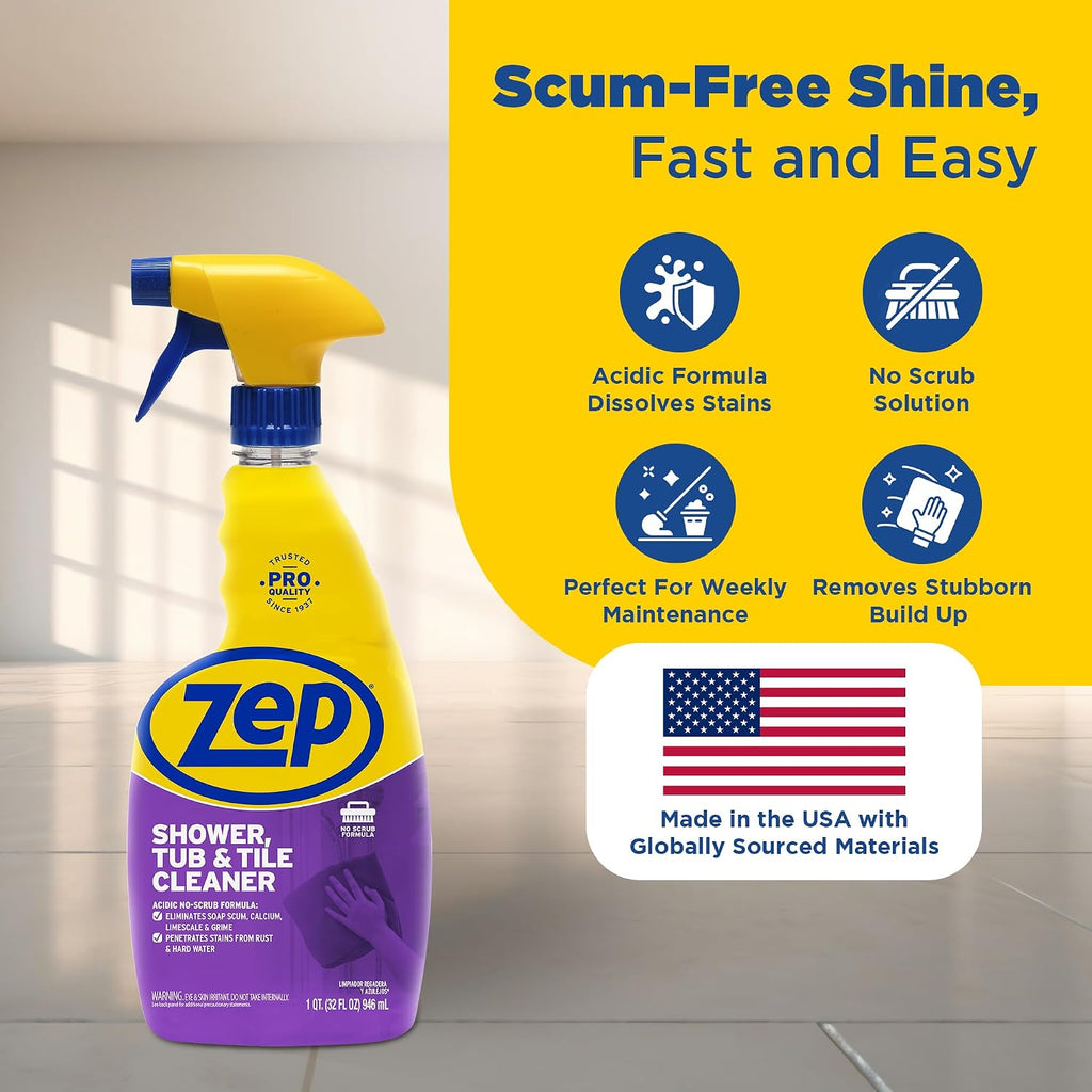 Shower Tub and Tile Cleaner 32 oz ZUSTT32 (Case of 4) -Eliminates Hard Water Stains and limescale