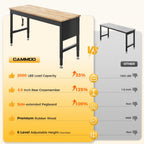 60" Adjustable Workbench, 2000LBS Max Load, Pegboard & Power Strip