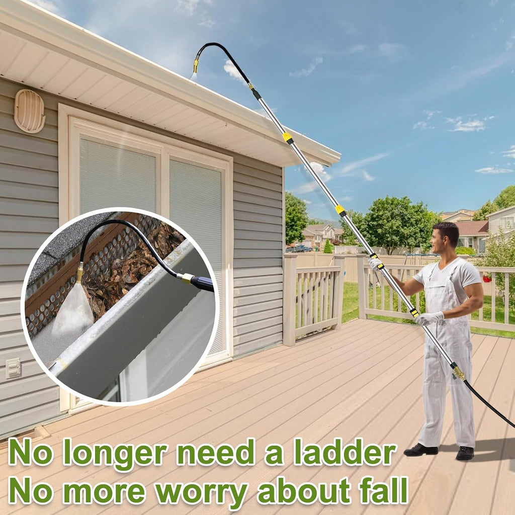 18FT Reach Telescopic Gutter Cleaning Tools from the Ground, Long Reach Gutter Cleaner Wand with Hose Attachment