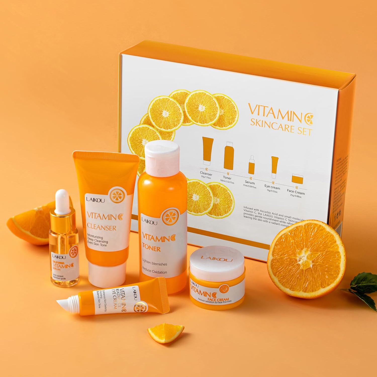 Vitamin C Skin Care, Skin Care Set with Cleanser, Toner, Serum, Eye Cream, Face Cream for Women Teen Girls Mom