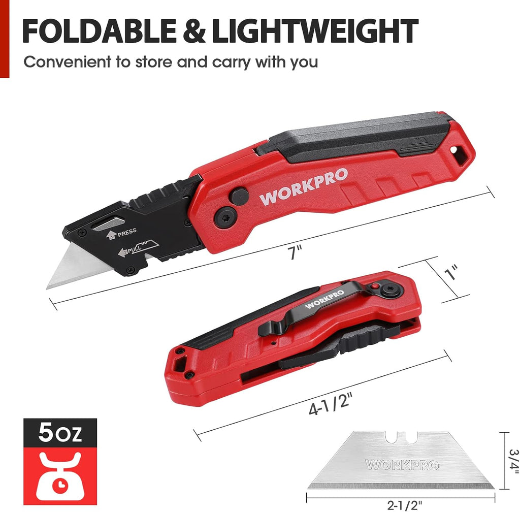 Folding Utility Knife, Quick Change Box Cutter, Red