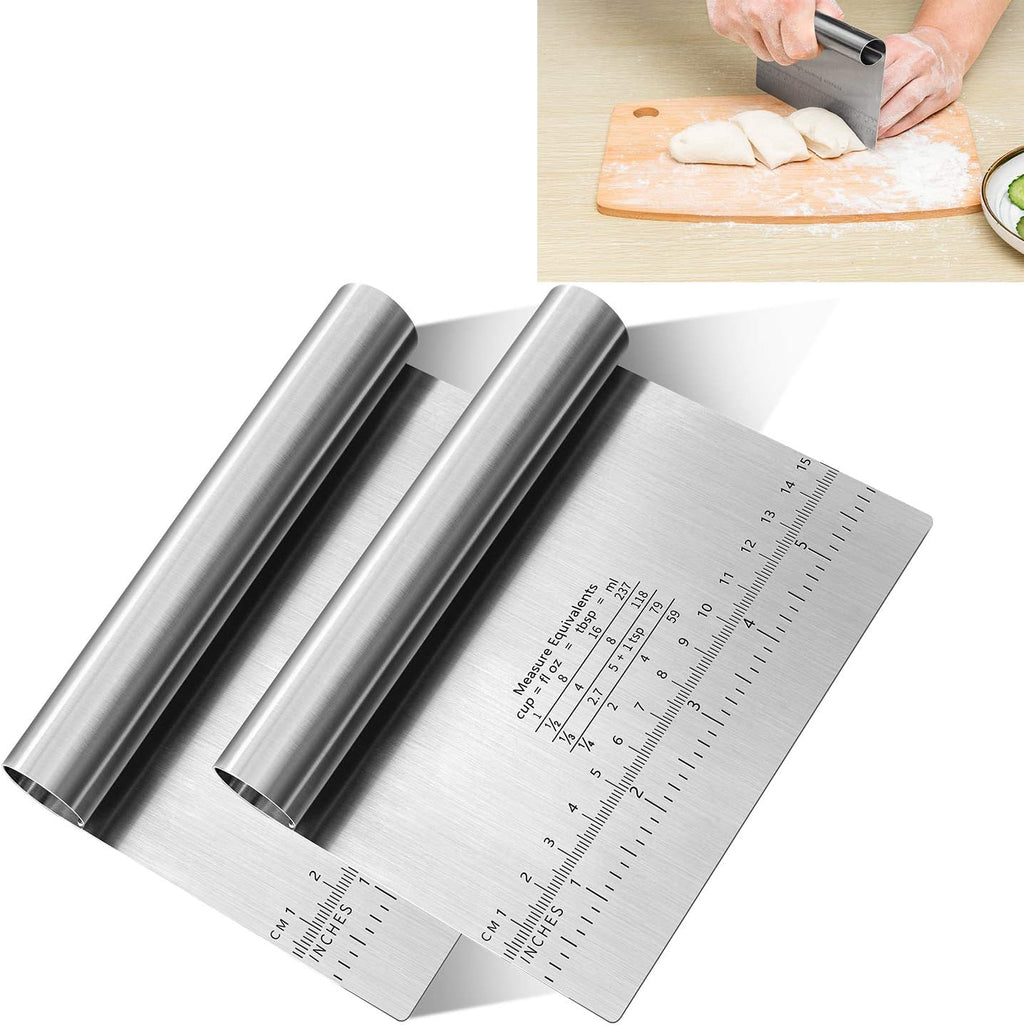 Pro Dough Pastry Scraper/Cutter/Chopper Stainless Steel Mirror Polished with Measuring Scale Multipurpose- Cake