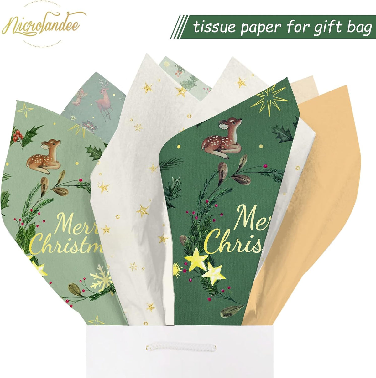 Christmas Tissue Paper 24 Sheets for Gift Wrapping 20x15”