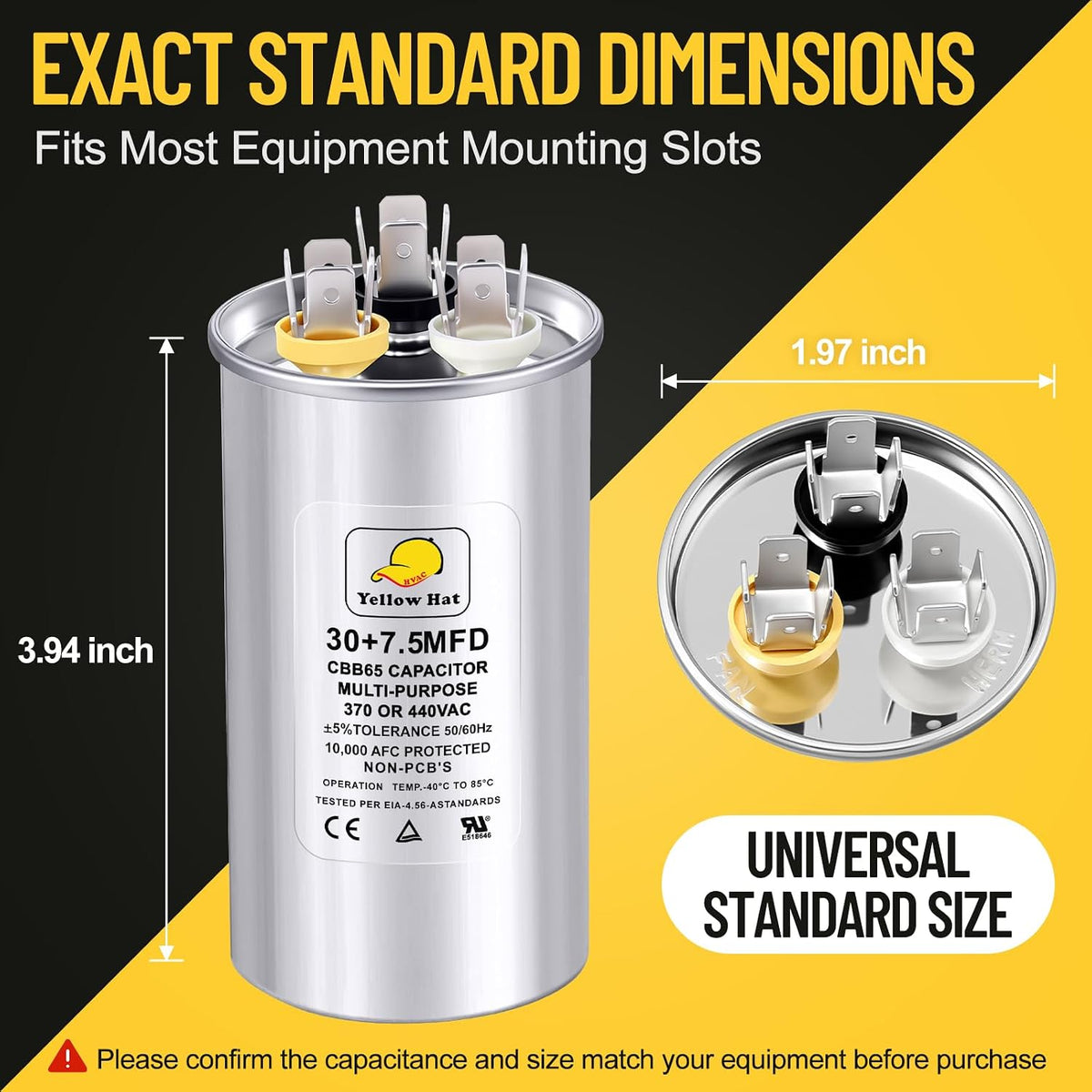30+7.5 uF 30/7.5 MFD ±5% 370V/440V CBB65 Dual Run Round Capacitor for AC