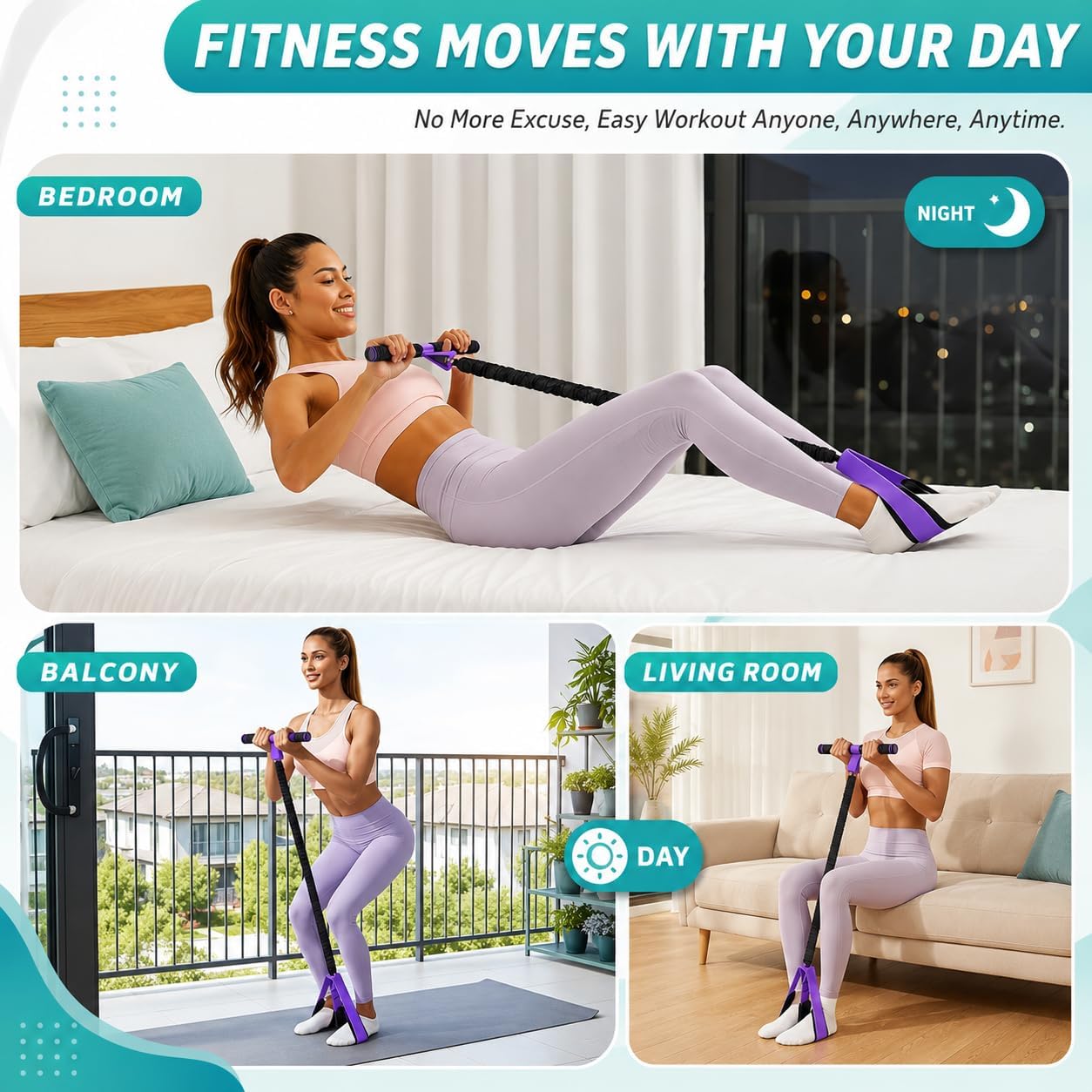 Upgraded Pedal Resistance Band with Comfort Grip Handle, Soft Padded Foot Straps & Thickened Latex Tubes | 55LBS
