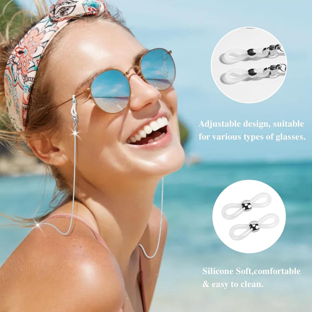 Glasses Chain for Women 75cm - Stainless Steel Eyeglass Holder with Anti-Slip Silicone Tips