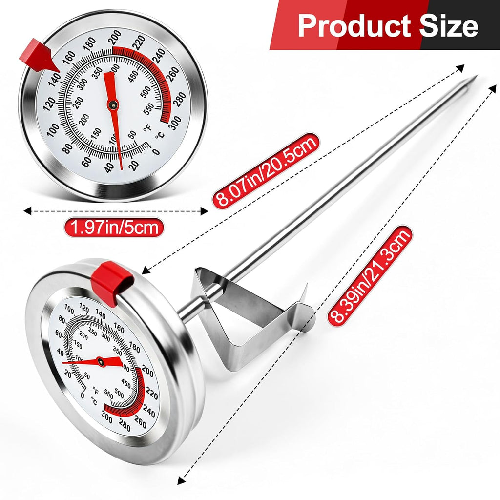2-Pack 8" Candy Thermometer,2.5" Waterproof Dial Tip-Resistant Clip for