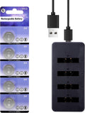 LF2025 Rechargeable Battery with Charger 3V Replacement CR2032 Batteries(5PCS)