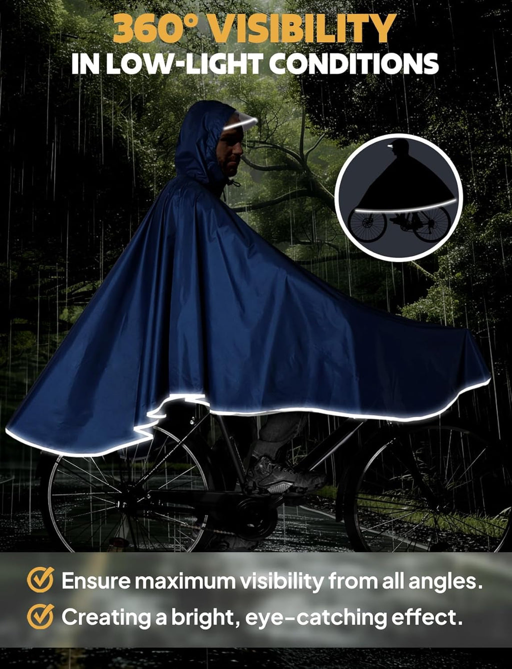 Waterproof Rain Poncho Bike Bicycle Rain Capes Lightweight Compact Reusable for Adults