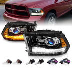 for 2009-2018 Dodge Ram 1500 2500 3500 BOTH Models Switchback LED Polished Black Replacement Projector Headlight