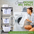 Laundry Basket Holder Shelf, Stackable Laundry Sorter, Slate Grey, 3 Tier