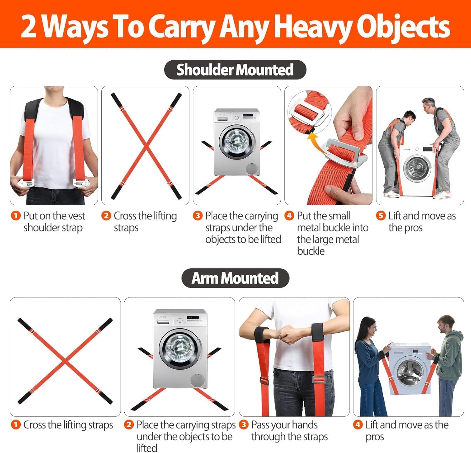 Shoulder Dolly Moving Straps,2-Person Lifting and Moving System for Lifting | Adjustable Furniture Lifting Straps for