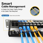 Patch Panel 16 Port with 16pcs Cat6 Keystone Jack UTP Fold Keystone Patch Panel 19Inch with Cable Management and