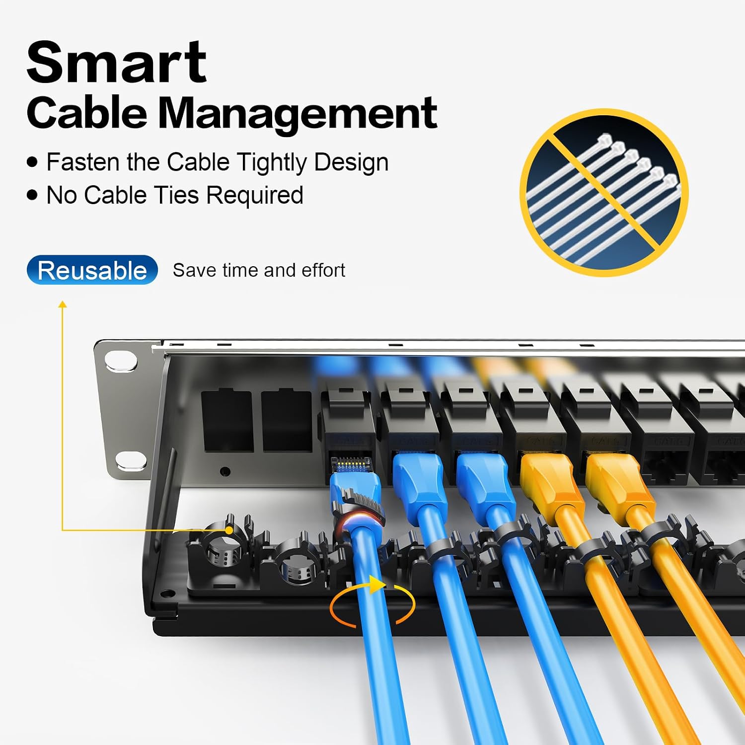 Patch Panel 16 Port with 16pcs Cat6 Keystone Jack UTP Fold Keystone Patch Panel 19Inch with Cable Management and