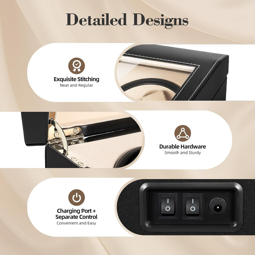 Watch Winder, 4 Automatic Watches with 6 Watches Storages, Super Quiet Brown Watch Winder Box Leather Made for Women