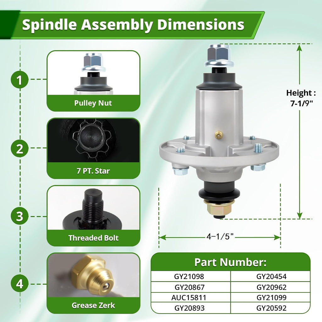 GY20454 Spindle Assembly with GX21381 Pulley for 54" Mower Deck, Compatible with John Dee-re D170 E180 LA150 LA175