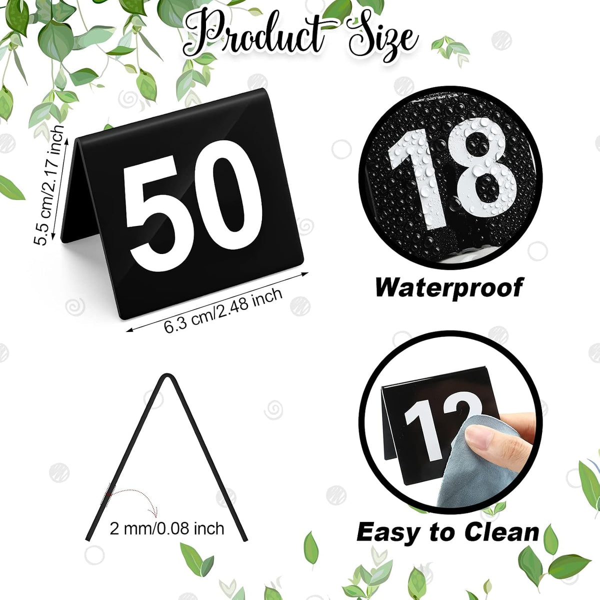 Table Numbers 1-50 Acrylic Double Sided Tents for Restaurant, Black