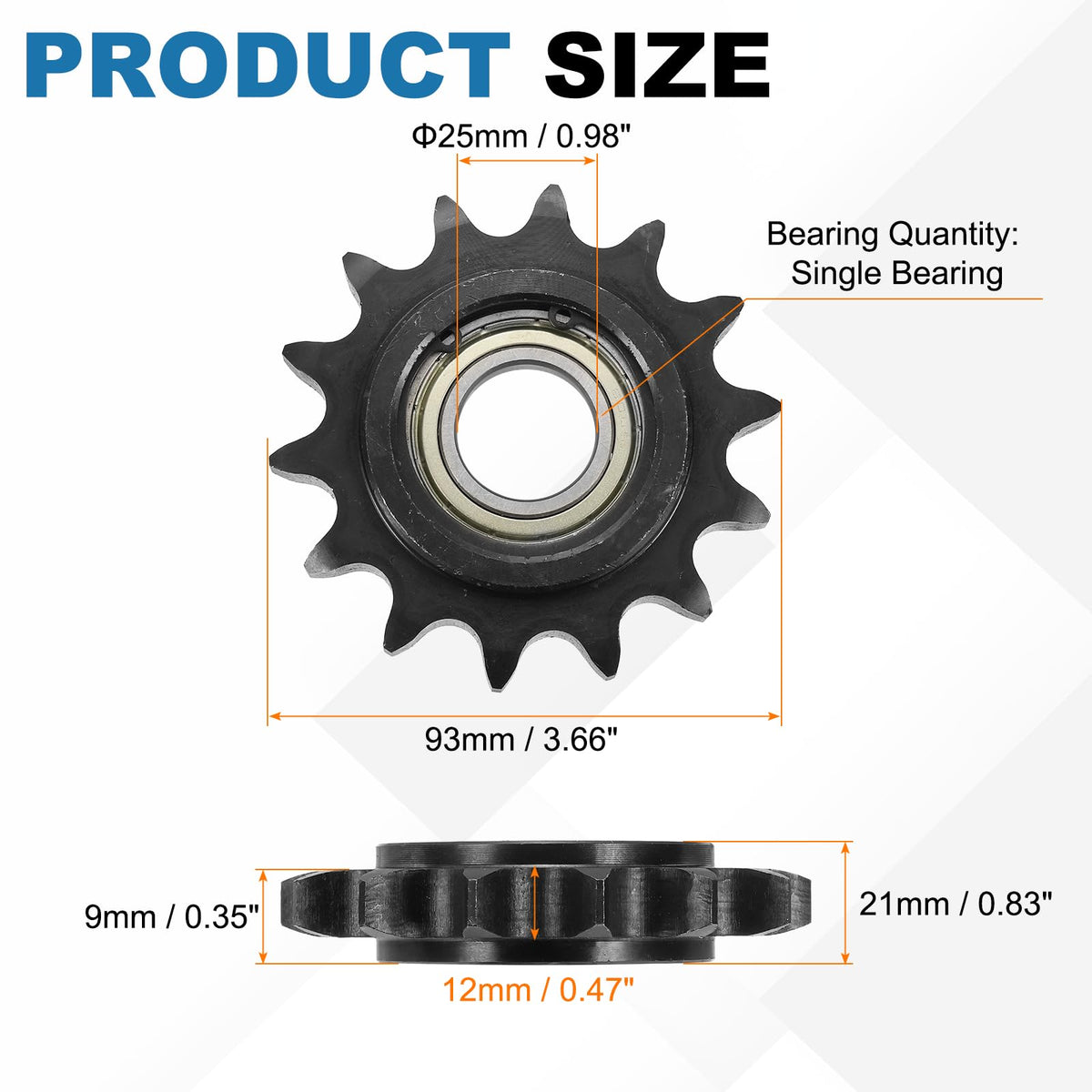 uxcell 2Pcs #60 Roller Chain Idler Sprocket, 25mm Bore 3/4" Pitch 14 Tooth