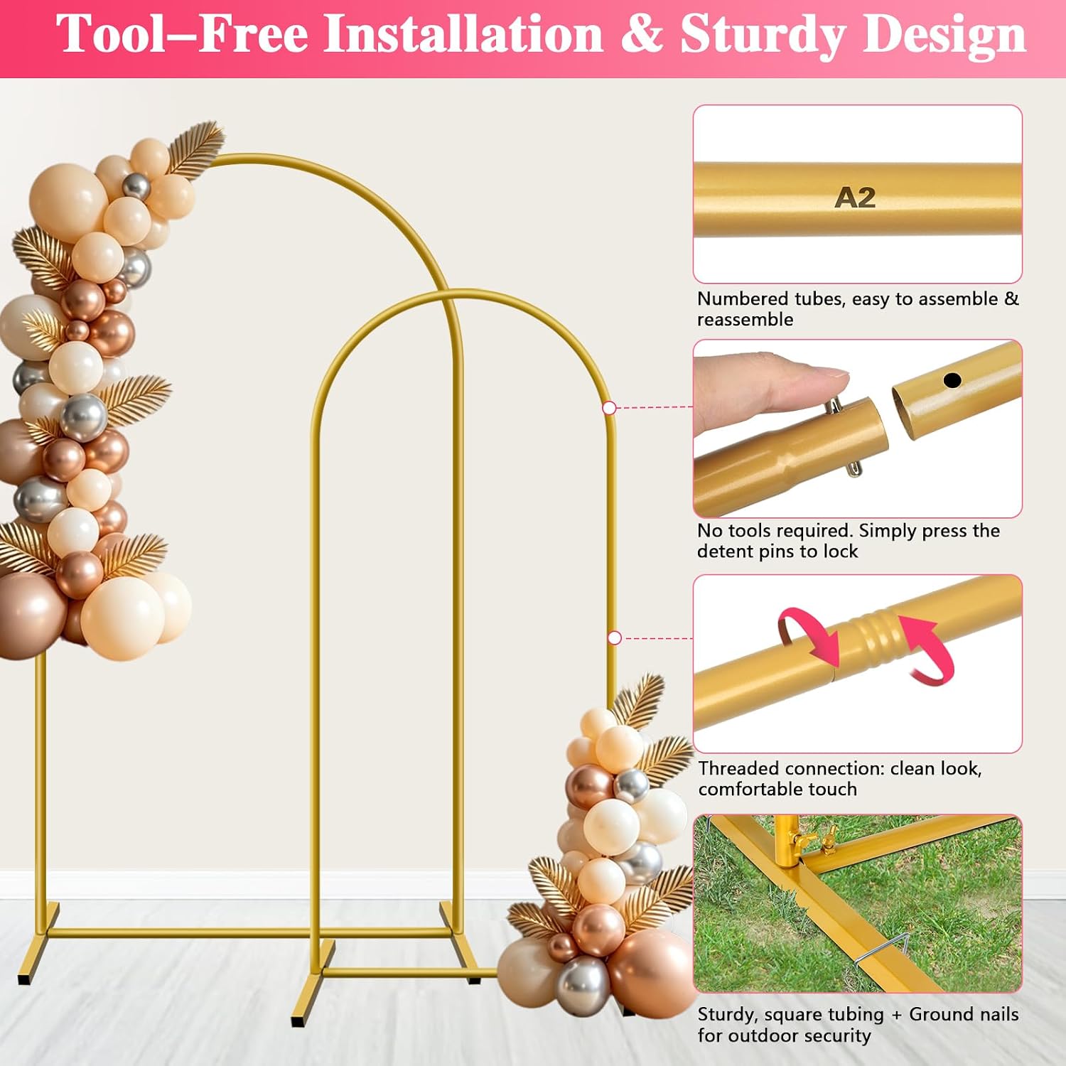 Metal Arch Backdrop Stand, Set of 2 (7.2ft/6ft), Wedding Arch Stand