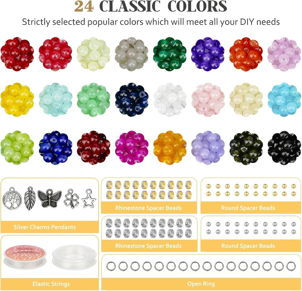 6mm Glass Beads Bracelet Making Kit 1400pcs, 24 Colors Crystal Beads for Jewelry Making Round Beads DIY Crafts with