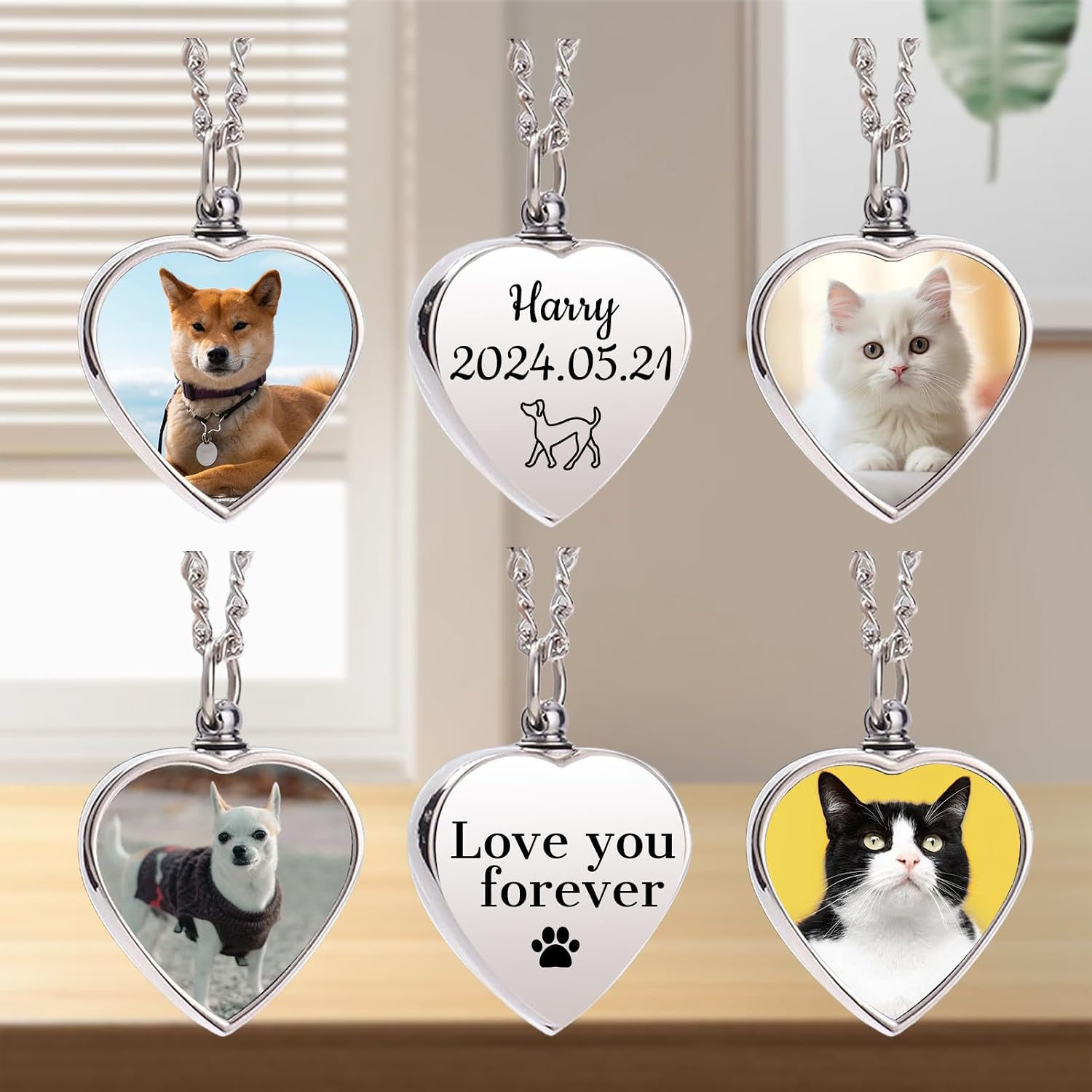 Personalized Pet Urn Necklace with Photo Text for Dog Ashes