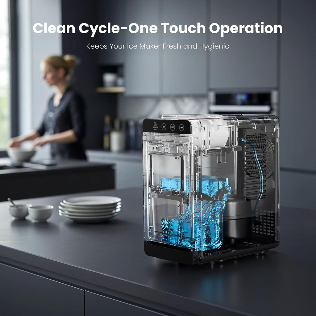 Ice Makers Countertop,26Lbs/24H,8Pcs in 6Mins,Portable Ice Maker Machine with Self-Cleaning,Interior Lighting,2 Sizes