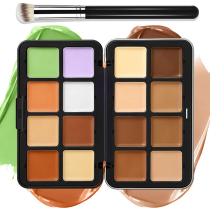 16 Colors Cream [Contour Concealer Foundation] Makeup Palette for Cheeks - All in One Makeup Palette Kit with Brush