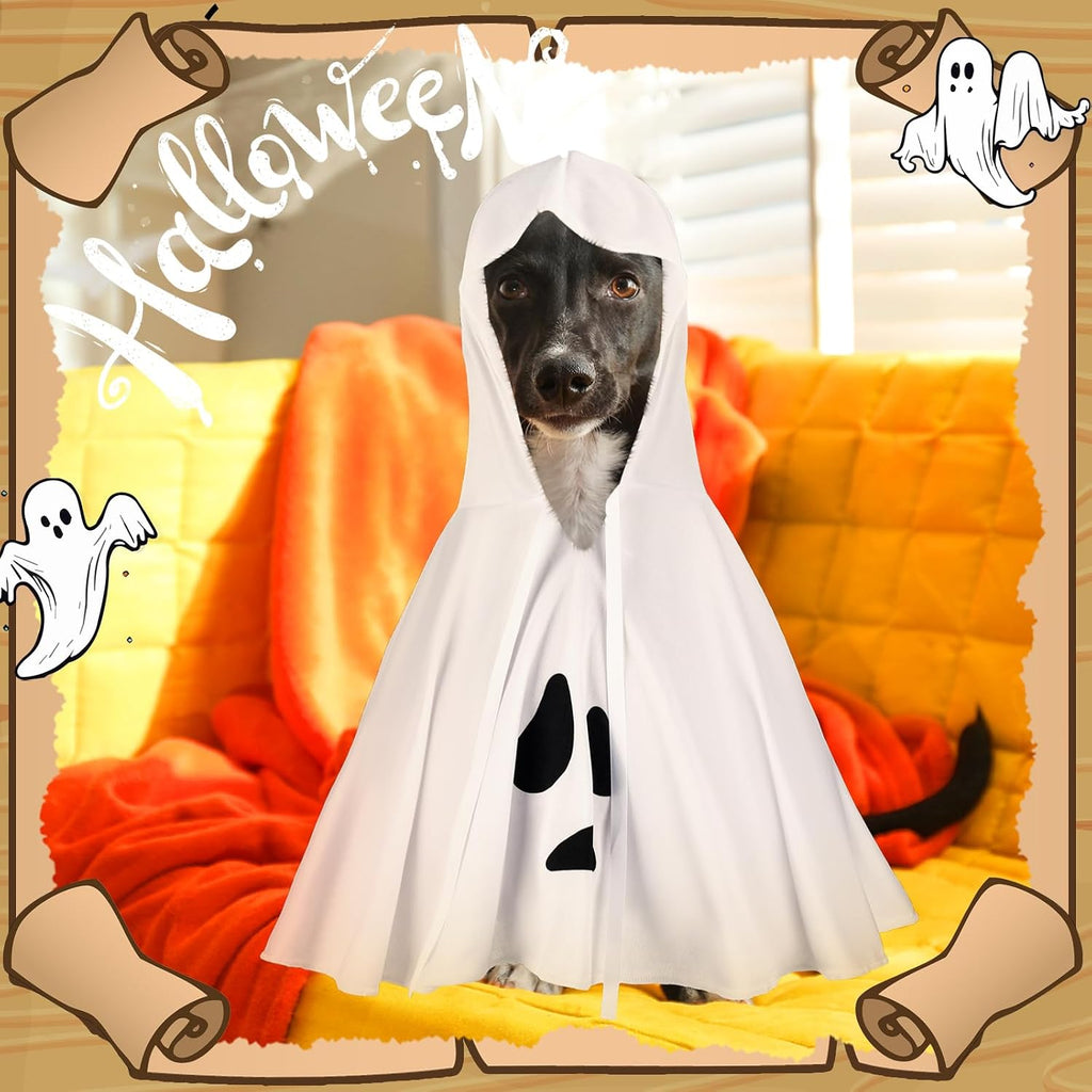 Halloween Dog Ghost Costume White Dalmatian Pet Costume with Hats Ghost Costumes for Dogs Cats Pet Cosplay Cape