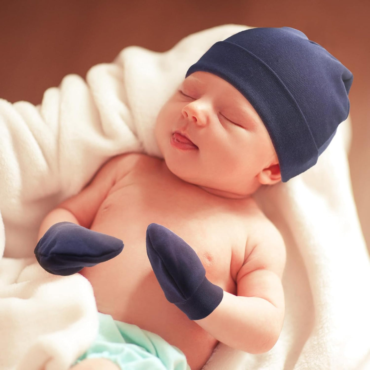 BQUBO Newborn Baby Hats and Mittens Sets Infant Boys Girls Cotton Beanie Gloves Newborn Hospital Caps for 0-6 Months