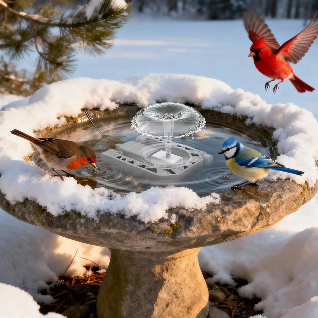 500W Bird Bath Heater with Fountain, Outdoor Cast Aluminum Submersible De-Icer with Thermostat, Birds Bath Water