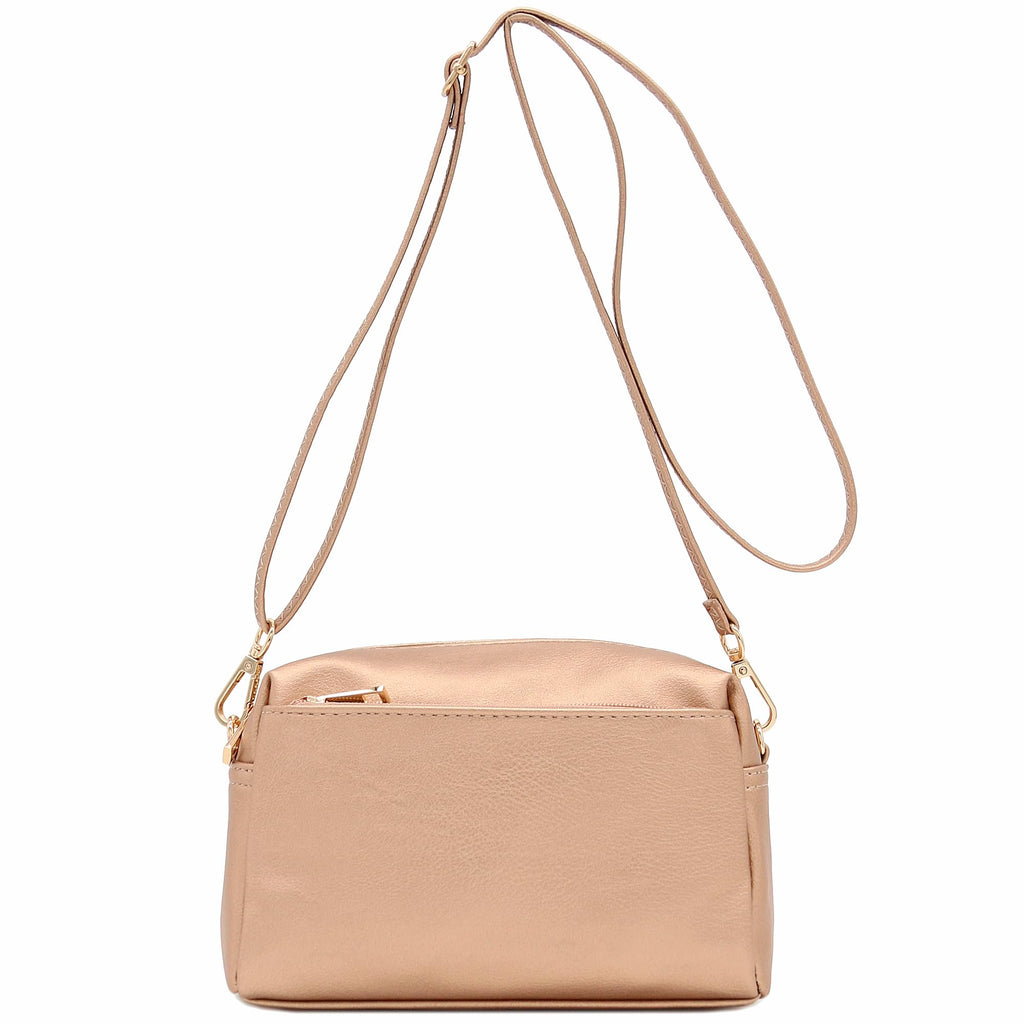 Triple Zip Small Crossbody Bag (Rose Gold)