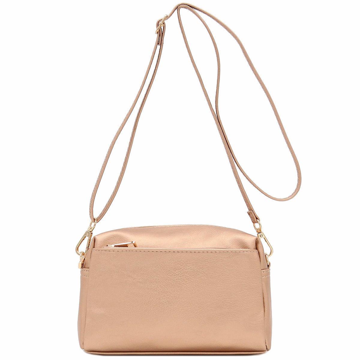 Triple Zip Small Crossbody Bag (Rose Gold)
