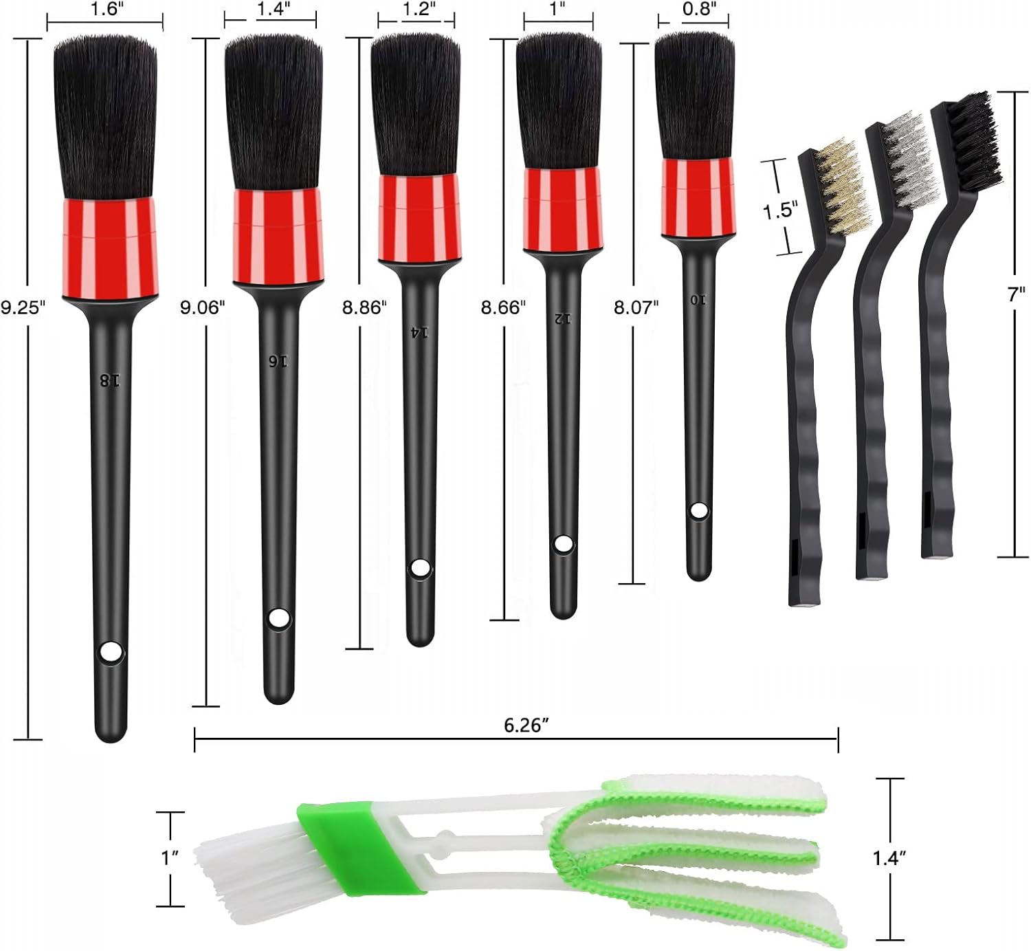 10pcs Auto Car Detailing Brush Set Car Interior Cleaning Kit Includes 5 Boar Hair Detail Brush,3 Wire Brush, 2 Air