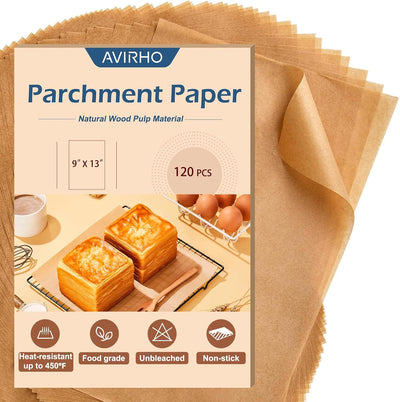 Parchment Paper Sheets 9x13Inch - 120Pcs Precut Unbleached Parchment Baking Paper, Plant-Based Silicone Oil Coating