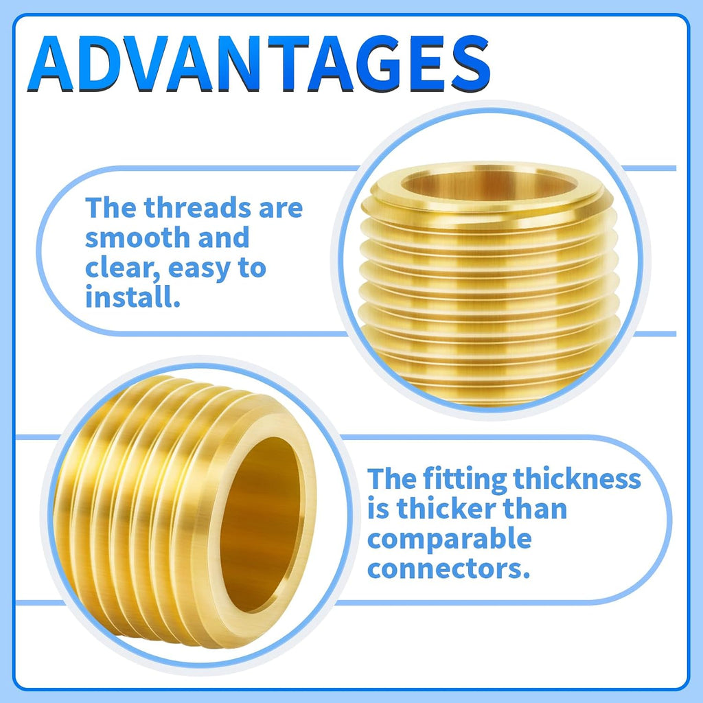 ChillWaves Brass Pipe Fitting, Long Nipple Pipe 1/2" NPT Male x 1/2" NPT Male Thread 4" Length(100MM)(1-PACK)