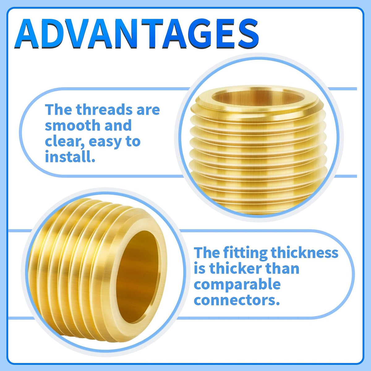 ChillWaves Brass Pipe Fitting, Long Nipple Pipe 1/2" NPT Male x 1/2" NPT Male Thread 4" Length(100MM)(1-PACK)