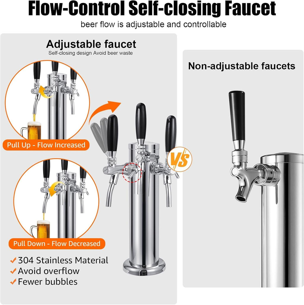 Adjustable Triple-Tap Kegerator Tower Beer Tap Tower