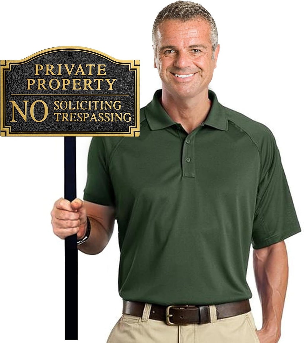 Private Property No Soliciting No Trespassing Cast Metal Yard Sign | Heavy Duty 11.5" × 7.5" Statement Plaque with