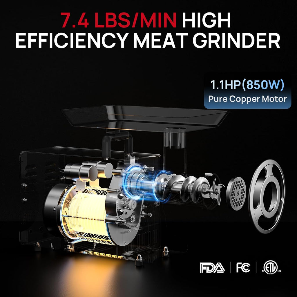 Commercial Electric Meat Grinder #22, 1.2HP Heavy Duty Stainless Steel Meat Mincer with 2 Blades, 2 Plates & 3