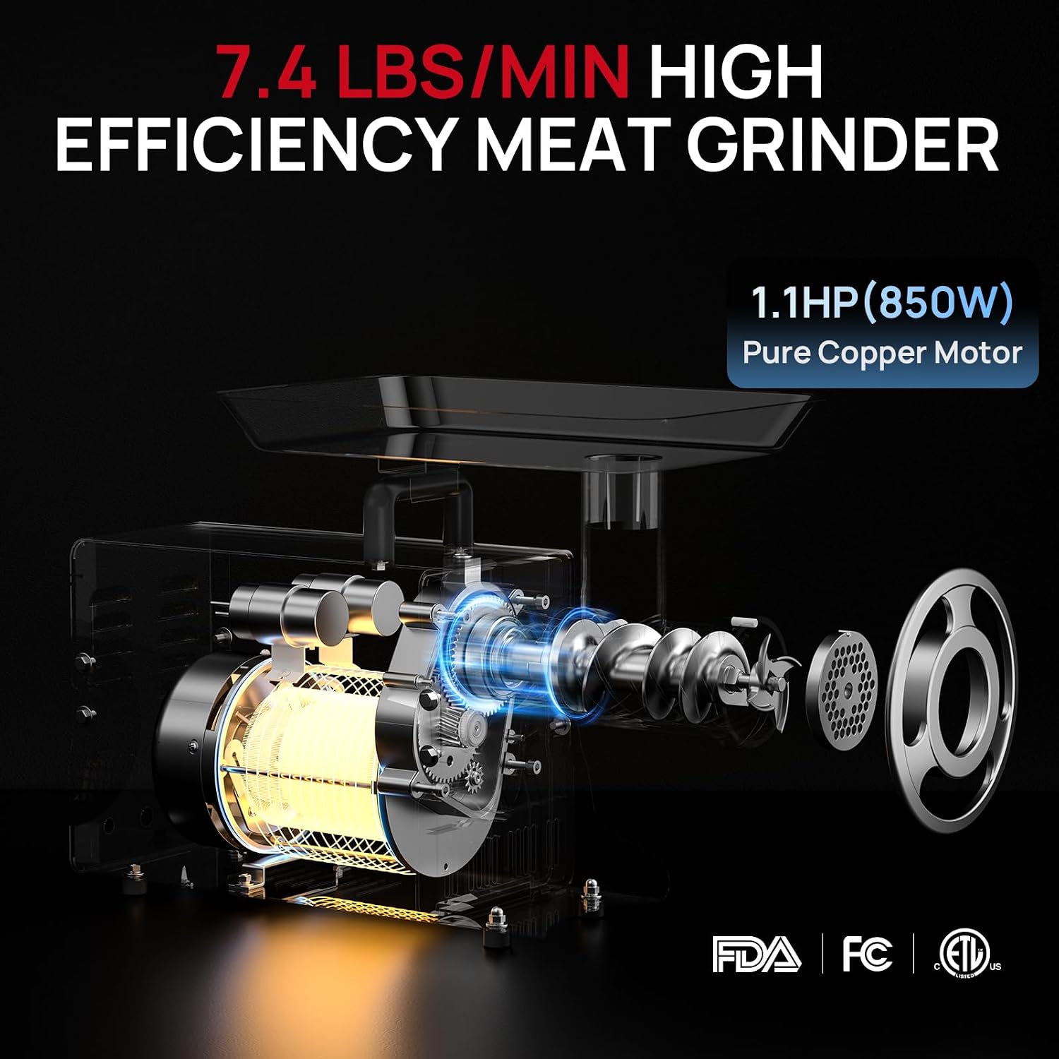 Commercial Electric Meat Grinder #22, 1.2HP Heavy Duty Stainless Steel Meat Mincer with 2 Blades, 2 Plates & 3