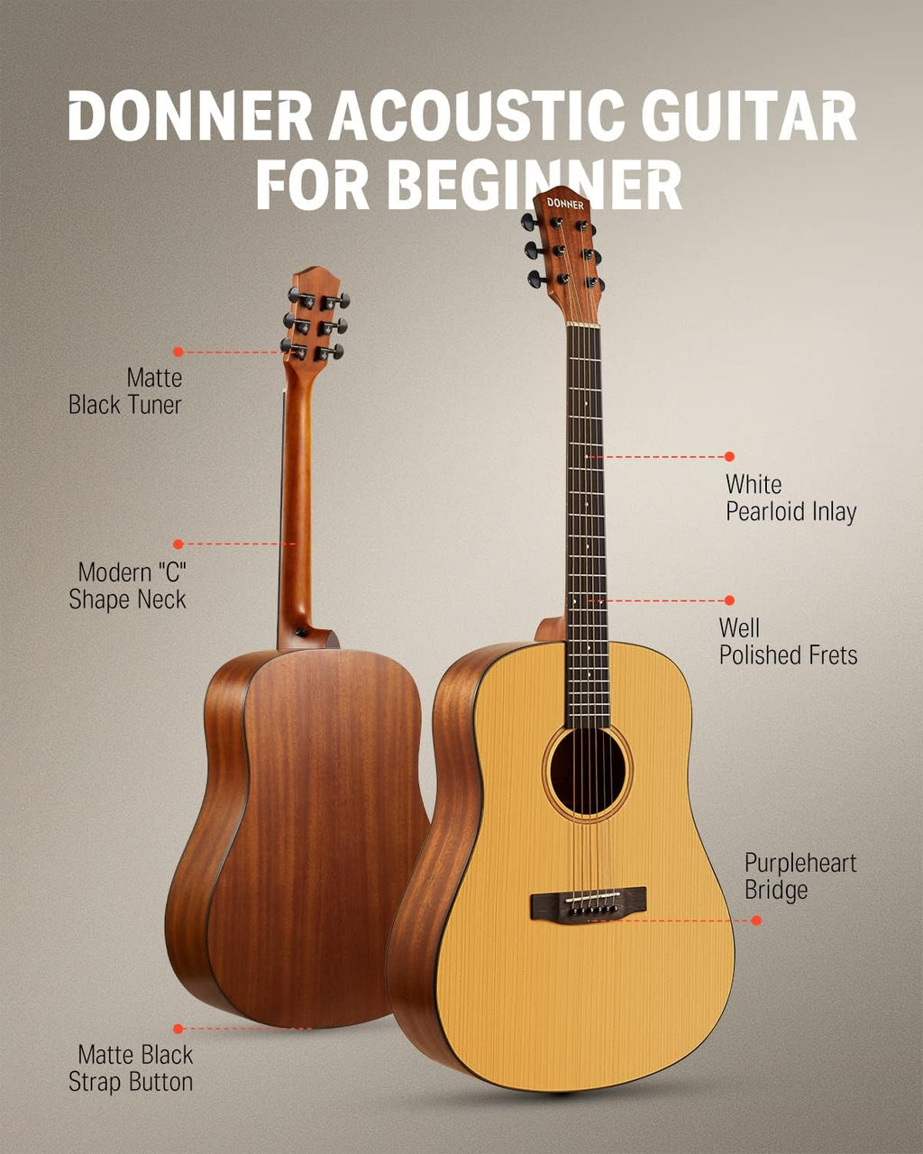 Acoustic Guitar for Beginner Adult Full Size Dreadnought Acustica Guitarra Starter Bundle Kit with Gig Bag Strap